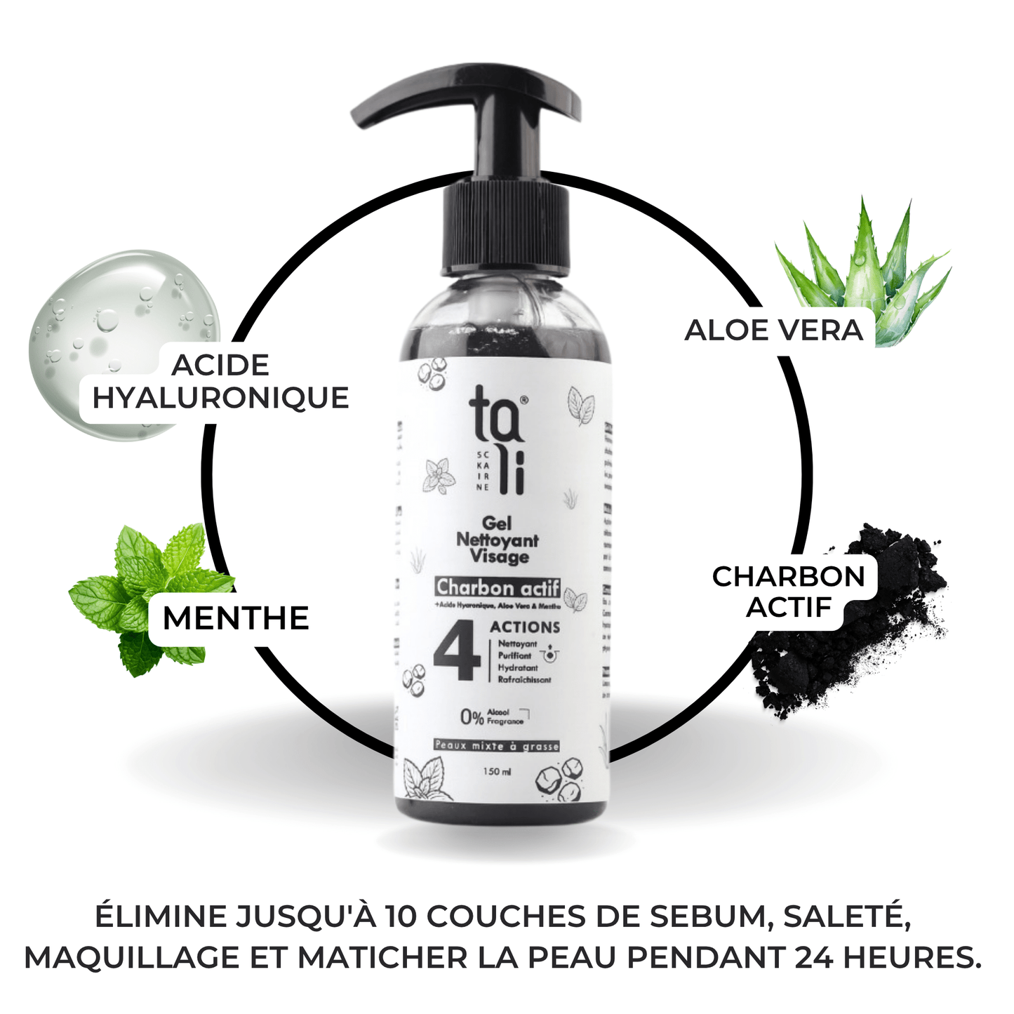 GEL NETTOYANT PURIFIANT AU CHARBON ACTIF - tali cosmetics
